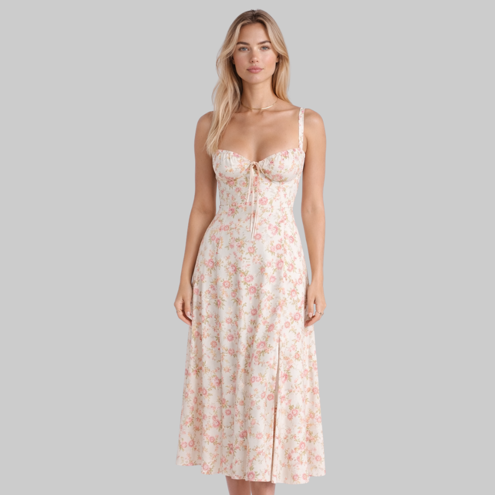 Penny Vestido Mujer Midi Elegante – Vestido Corsé con Falda Fluida y Cintura Definida