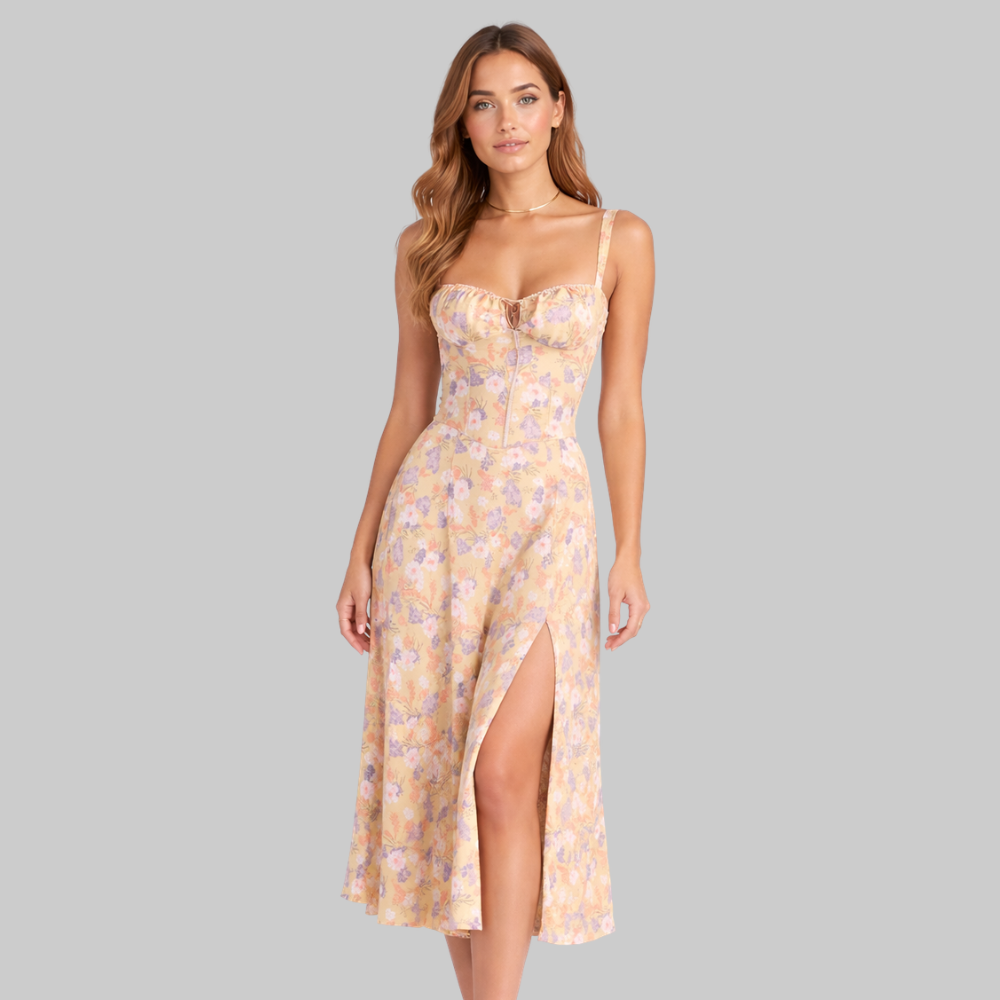 Penny Vestido Mujer Midi Elegante – Vestido Corsé con Falda Fluida y Cintura Definida