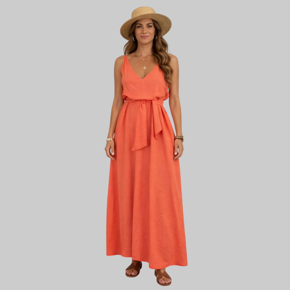 Isabel Robe Femme Maxi en Viscose – Robe Estivale avec Col V et Bretelles Réglables