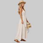 Isabel Robe Femme Maxi en Viscose – Robe Estivale avec Col V et Bretelles Réglables