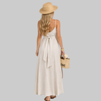 Isabel Robe Femme Maxi en Viscose – Robe Estivale avec Col V et Bretelles Réglables
