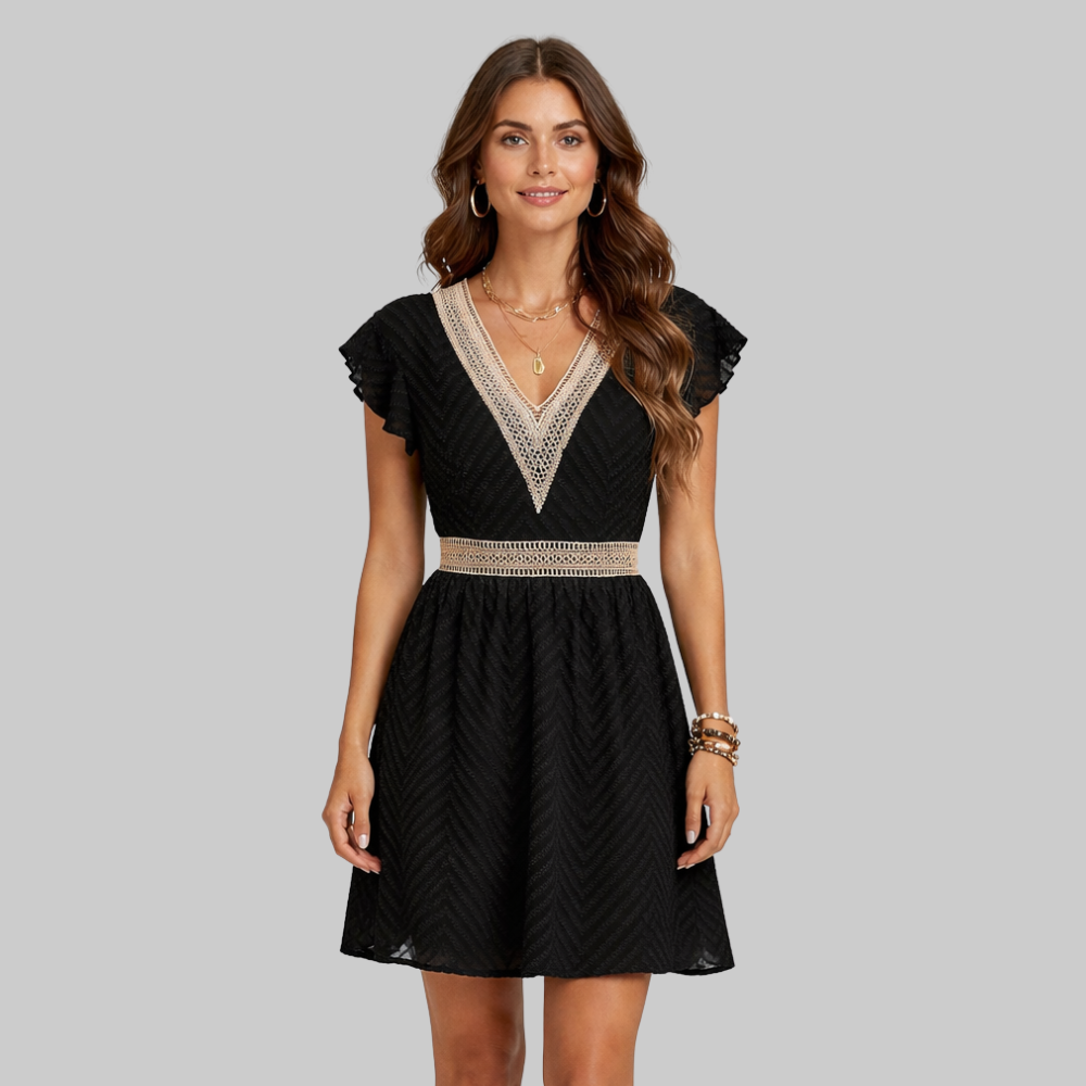 Avei Vestido Mujer Corto de Verano – Vestido Boho con Escote en V y Detalles Trabajados