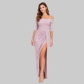 Lottie Robe Femme Élégante Estivale – Robe Bardot avec Fente et Coupe Mettant en Valeur