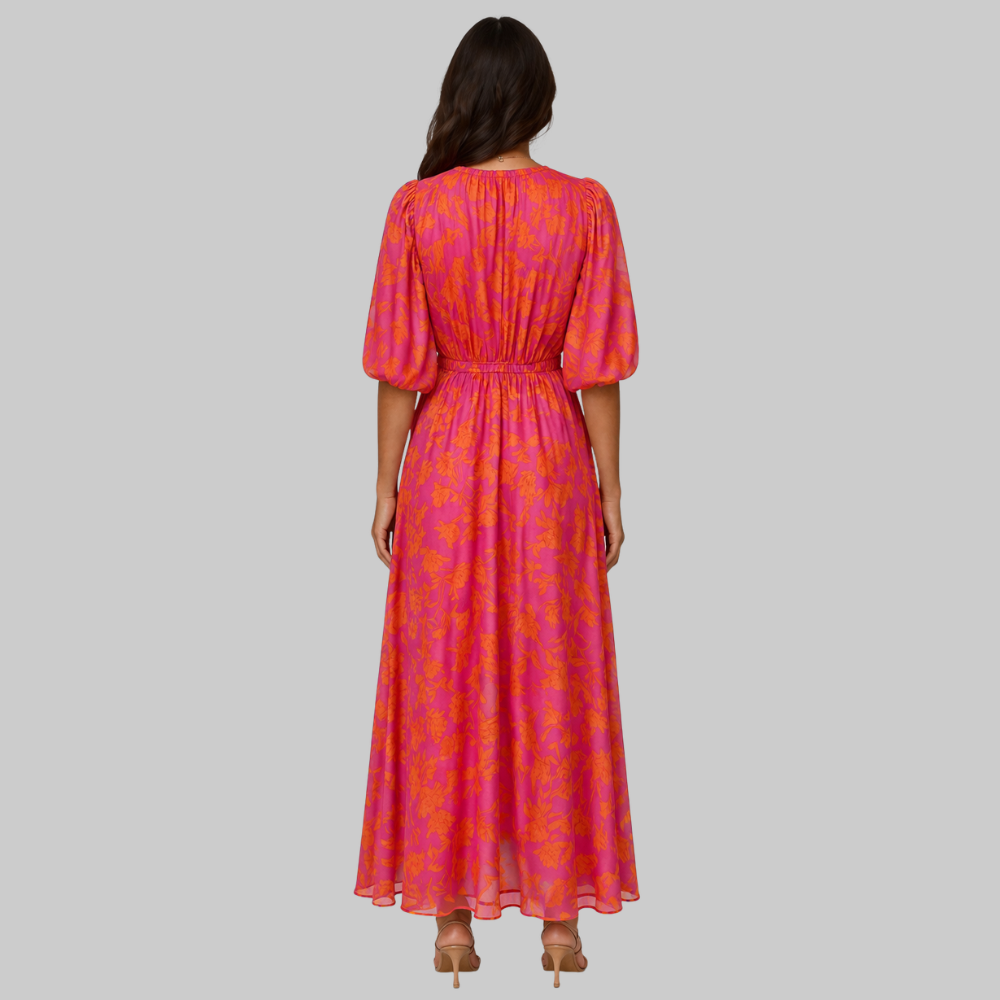 Nalia Robe Longue Femme – Imprimé Floral, Col V & Coupe Fluide d'Été