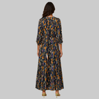 Nathalie Robe Femme – Imprimé Vintage, Col V & Manches Bouffantes Élégantes