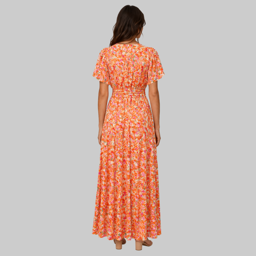 Anja Robe Longue Femme – Col V Élégant, Coupe Fluide & Style Raffiné