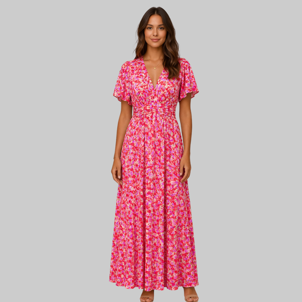Anja Vestido Largo para Mujer – Escote en V Elegante, Corte Fluido y Estilo Refinado