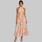 Soraya Robe Femme Maxi Élégante – Robe Dos Nu Halter avec Imprimé Floral