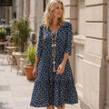Avana Vestido Mujer Floral – Vestido Escote en V, Mangas 3/4, Fluido Elegante Casual