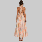 Soraya Robe Femme Maxi Élégante – Robe Dos Nu Halter avec Imprimé Floral