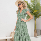 Bella Vestido Midi para Mujer – Vestido de Verano en Línea A con Escote en V, Volantes y Bolsillos