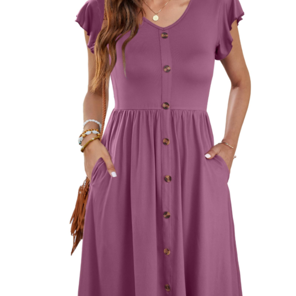 Amelia Abito Midi Donna – Vestito Estivo con Scollo a V, Volant e Tasche
