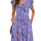 Amelia Vestido Midi para Mujer – Vestido de Verano con Escote en V, Volantes y Bolsillos