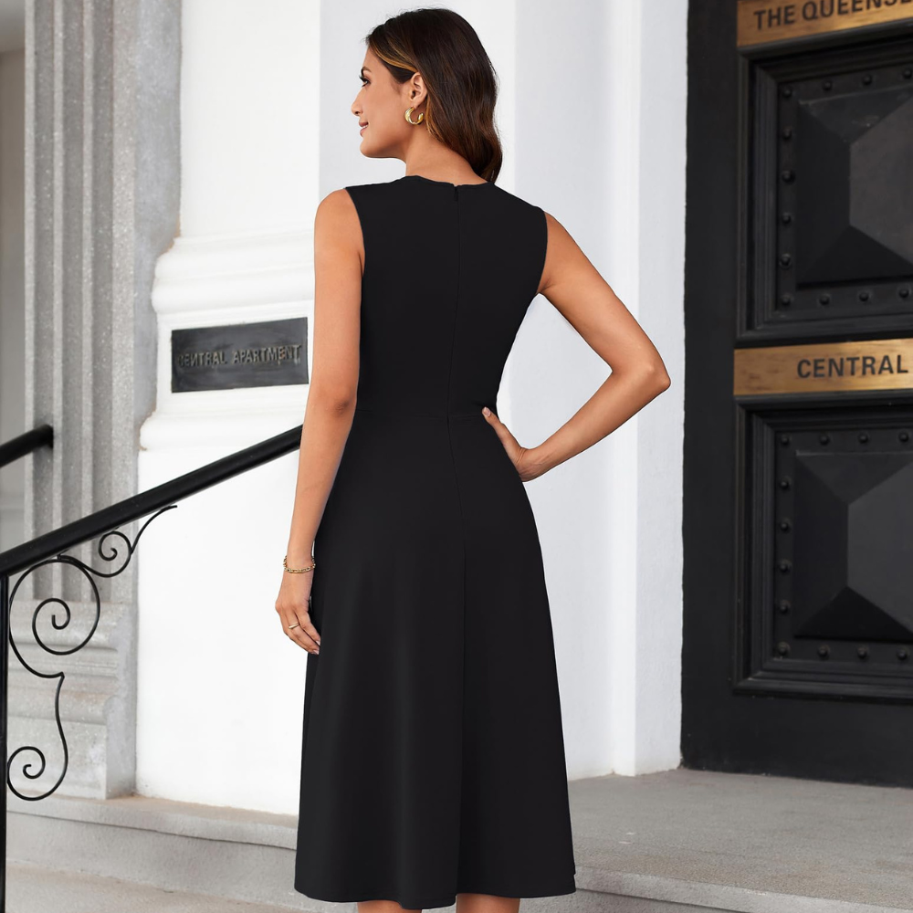 Bella Vestido Midi para Mujer – Vestido Línea A sin Mangas con Cinturón y Bolsillos