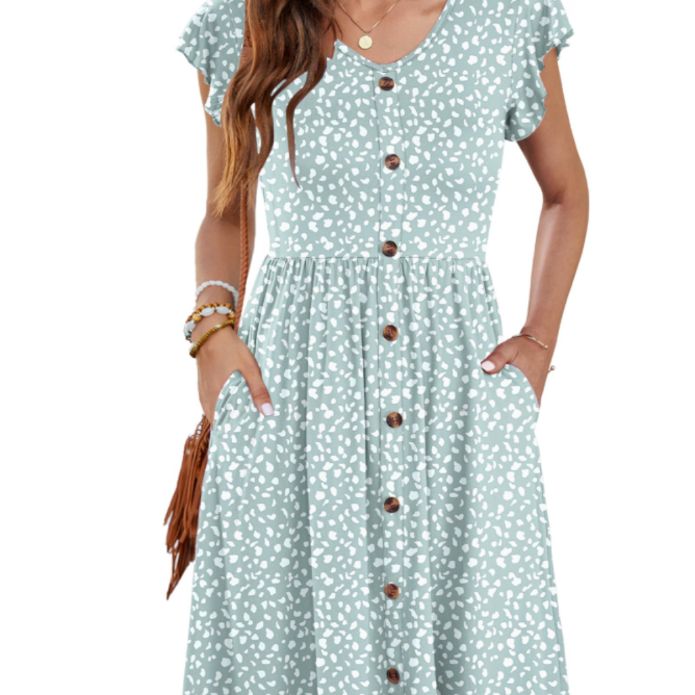 Amelia Abito Midi Donna – Vestito Estivo con Scollo a V, Volant e Tasche