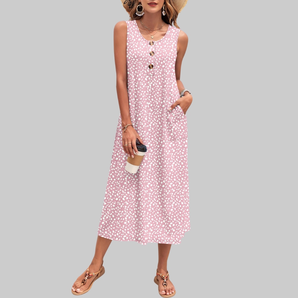 Arianne Abito Maxi Donna – Vestito Estivo Senza Maniche con Bottoni e Tasche