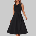 Bella Vestido Midi para Mujer – Vestido Línea A sin Mangas con Cinturón y Bolsillos