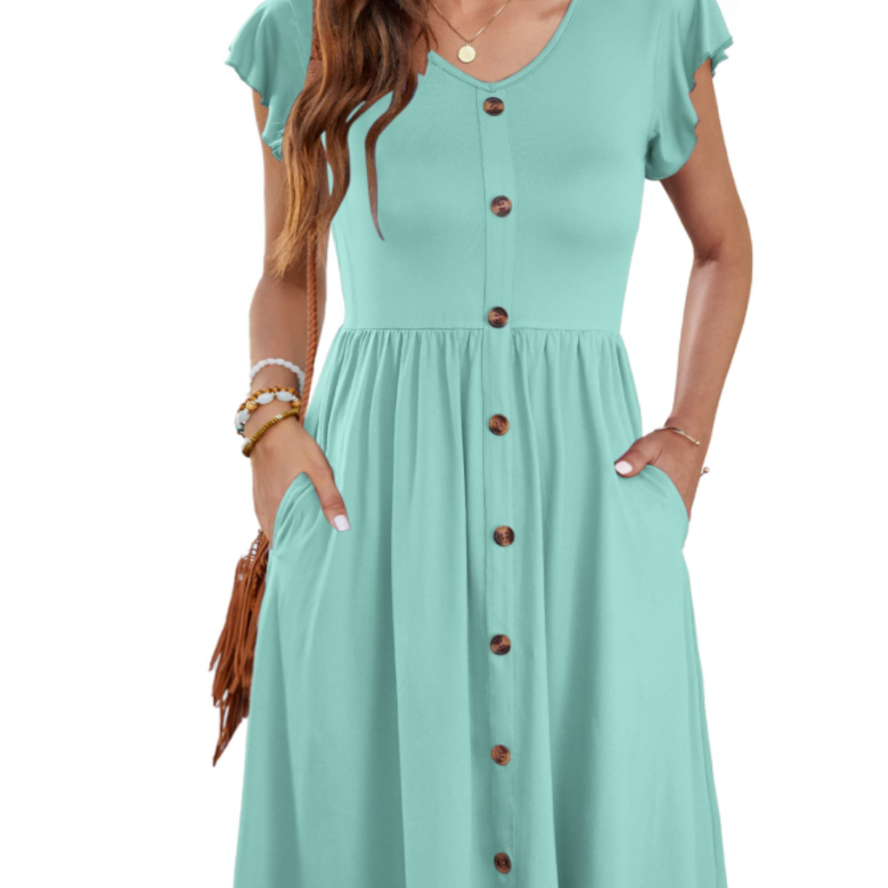 Amelia Abito Midi Donna – Vestito Estivo con Scollo a V, Volant e Tasche
