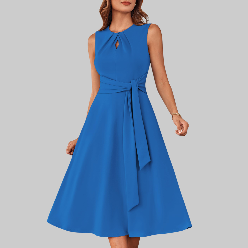 Bella Abito Midi Donna – Vestito A-Line Senza Maniche con Cintura e Tasche