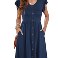 Amelia Vestido Midi para Mujer – Vestido de Verano con Escote en V, Volantes y Bolsillos