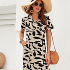 Isabelle Abito Maxi Mujer – Vestido de Verano con Escote en V, Mangas Cortas y Abertura