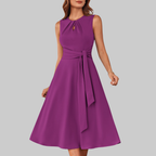 Bella Vestido Midi para Mujer – Vestido Línea A sin Mangas con Cinturón y Bolsillos