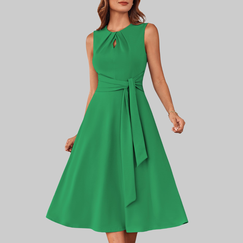 Bella Abito Midi Donna – Vestito A-Line Senza Maniche con Cintura e Tasche