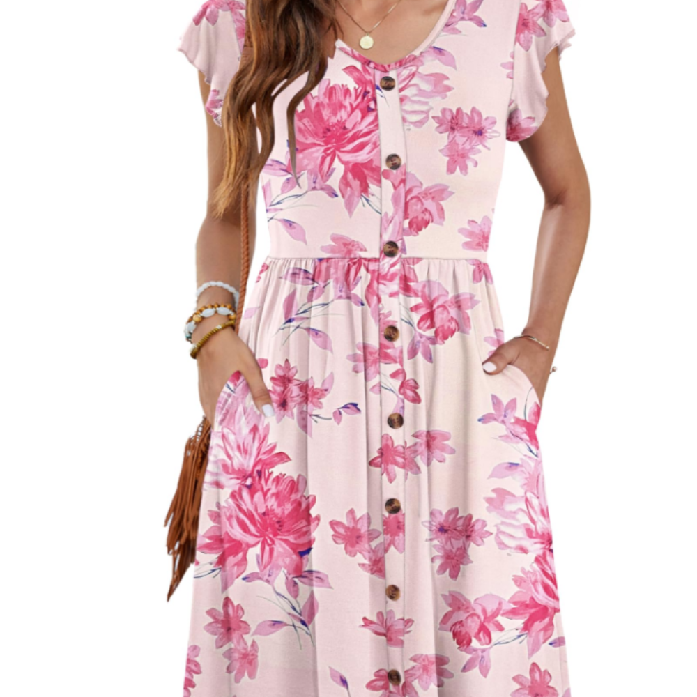 Amelia Abito Midi Donna – Vestito Estivo con Scollo a V, Volant e Tasche