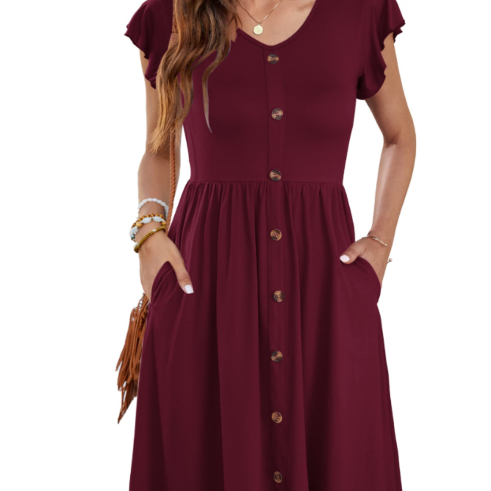 Amelia Abito Midi Donna – Vestito Estivo con Scollo a V, Volant e Tasche