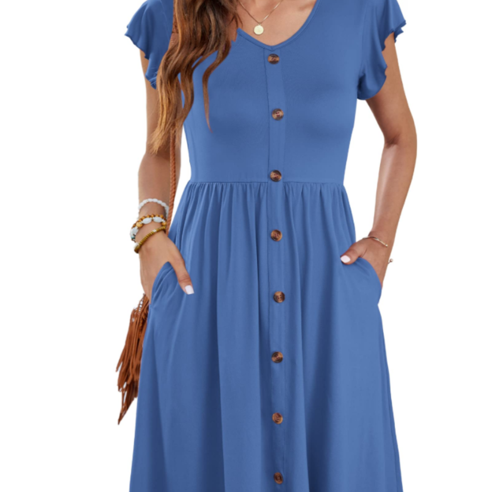 Amelia Abito Midi Donna – Vestito Estivo con Scollo a V, Volant e Tasche