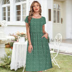 Mila Abito Midi Donna – Vestito Estivo A-Line con Girocollo, Maniche Corte e Tasche