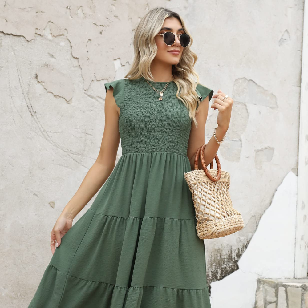 Zoe Abito Estivo Donna – Vestito A-Line con Volant, Vita Elasticizzata e Fodera