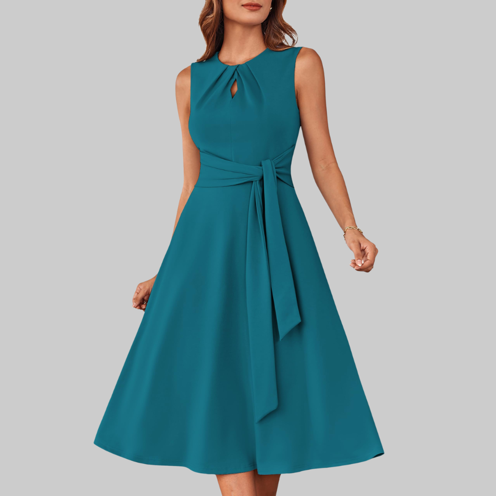 Bella Abito Midi Donna – Vestito A-Line Senza Maniche con Cintura e Tasche