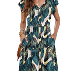 Amelia Vestido Midi para Mujer – Vestido de Verano con Escote en V, Volantes y Bolsillos