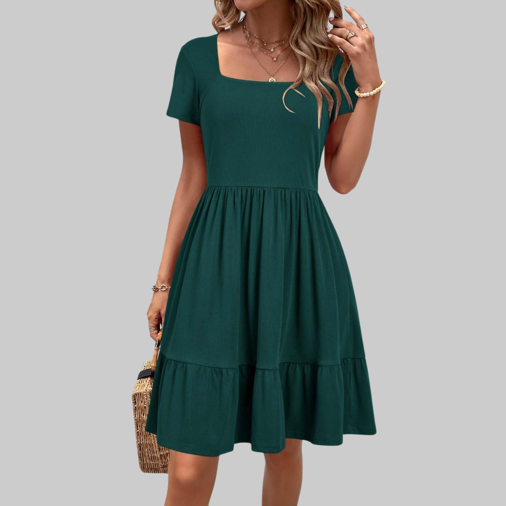 Stella Women's Summer Dress – Knee-Length Dress with Square Neck and Pockets