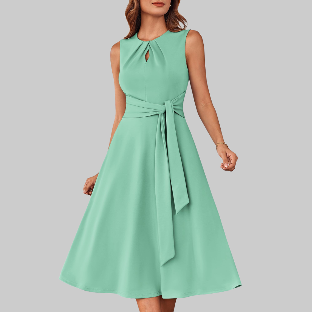 Bella Abito Midi Donna – Vestito A-Line Senza Maniche con Cintura e Tasche