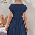 Amelia Vestido Midi para Mujer – Vestido de Verano con Escote en V, Volantes y Bolsillos
