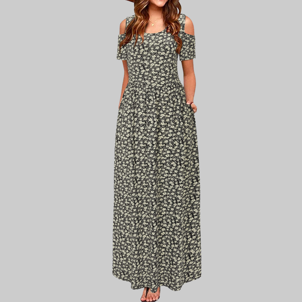 Natalie Abito Maxi Donna – Vestito Lungo Cold Shoulder con Tasche