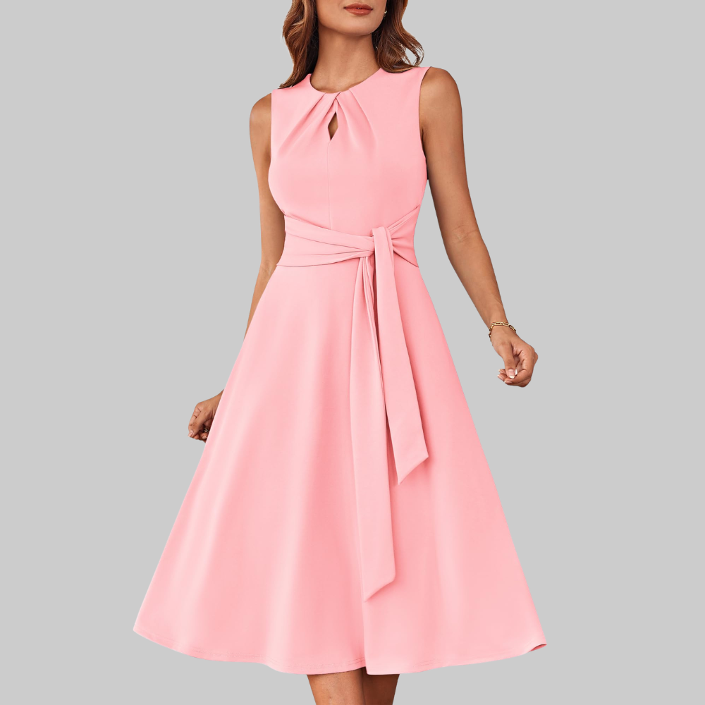 Bella Abito Midi Donna – Vestito A-Line Senza Maniche con Cintura e Tasche