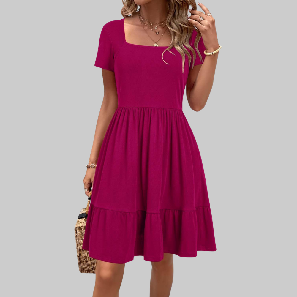 Stella Women's Summer Dress – Knee-Length Dress with Square Neck and Pockets