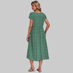 Mila Abito Midi Donna – Vestito Estivo A-Line con Girocollo, Maniche Corte e Tasche