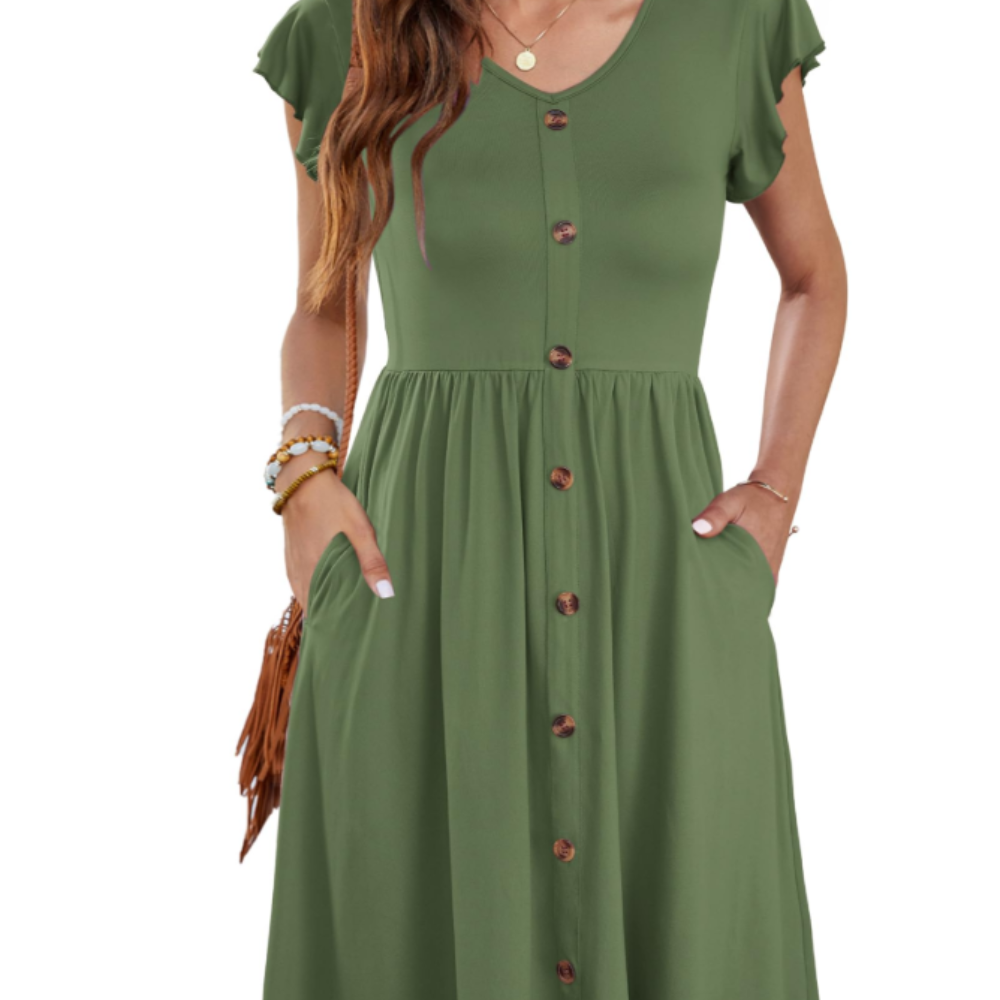 Amelia Abito Midi Donna – Vestito Estivo con Scollo a V, Volant e Tasche