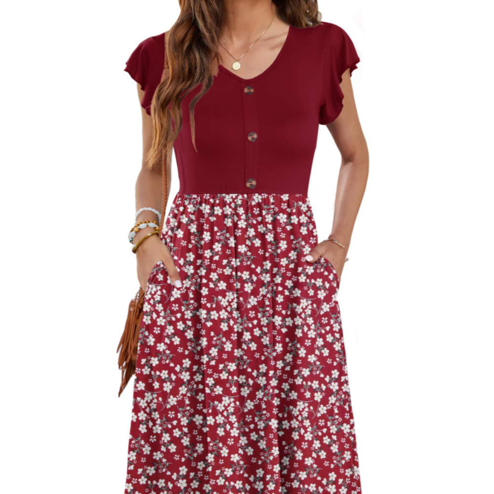 Amelia Abito Midi Donna – Vestito Estivo con Scollo a V, Volant e Tasche