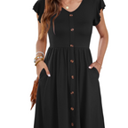 Amelia Vestido Midi para Mujer – Vestido de Verano con Escote en V, Volantes y Bolsillos