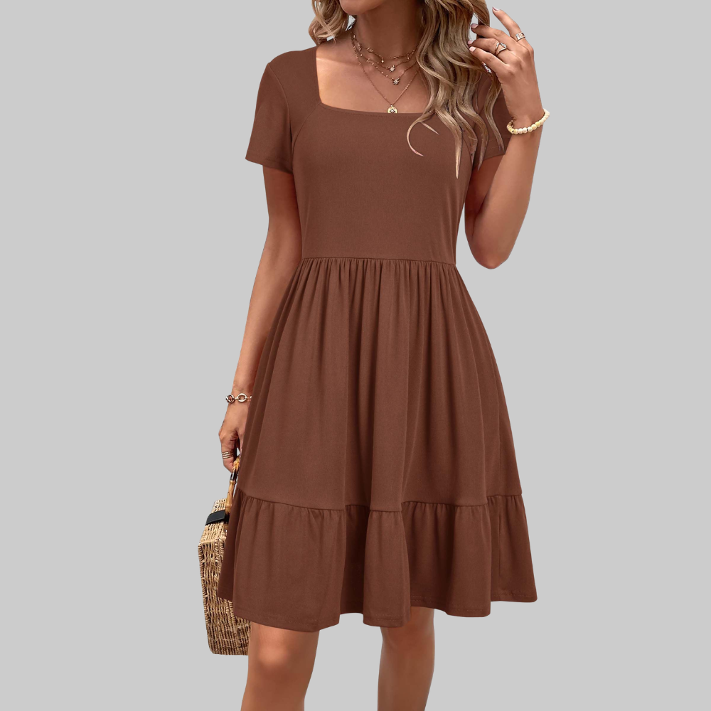 Stella Women's Summer Dress – Knee-Length Dress with Square Neck and Pockets
