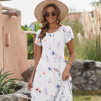 Hannah Abito Midi Femme – Robe A-Line avec Manches Bouffantes, Plis et Poches