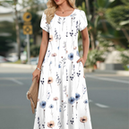 Hannah Abito Midi Femme – Robe A-Line avec Manches Bouffantes, Plis et Poches