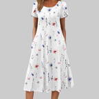 Hannah Abito Midi Femme – Robe A-Line avec Manches Bouffantes, Plis et Poches
