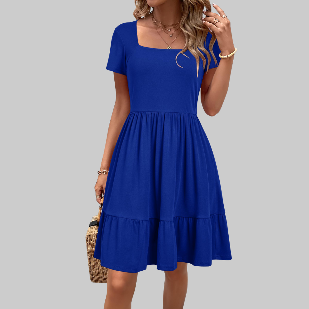 Stella Women's Summer Dress – Knee-Length Dress with Square Neck and Pockets