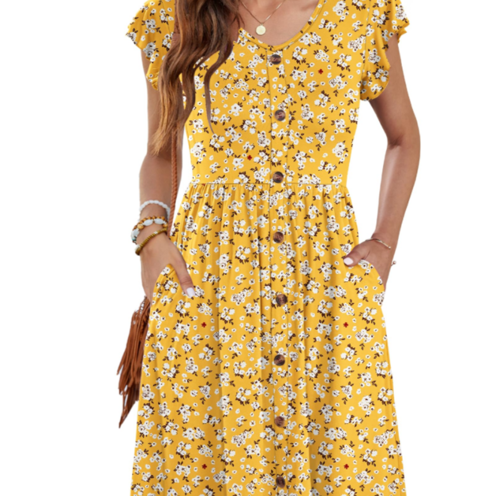 Amelia Abito Midi Donna – Vestito Estivo con Scollo a V, Volant e Tasche
